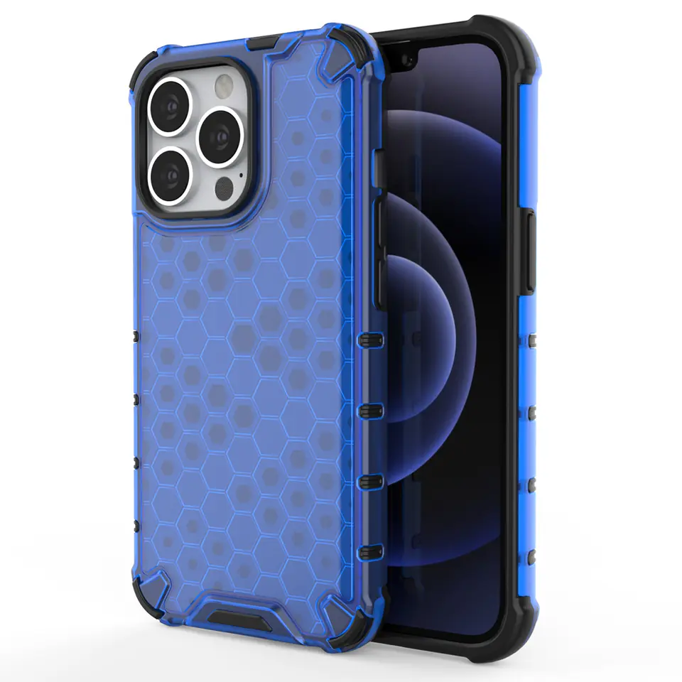 ⁨Honeycomb etui pancerny pokrowiec z żelową ramką iPhone 13 Pro niebieski⁩ w sklepie Wasserman.eu
