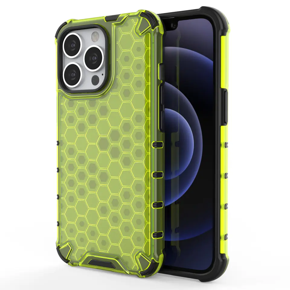 ⁨Honeycomb etui pancerny pokrowiec z żelową ramką iPhone 13 Pro zielony⁩ w sklepie Wasserman.eu
