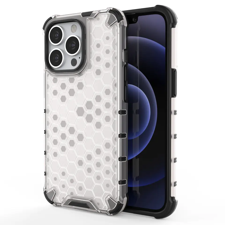 ⁨Honeycomb etui pancerny pokrowiec z żelową ramką iPhone 13 Pro przezroczysty⁩ w sklepie Wasserman.eu