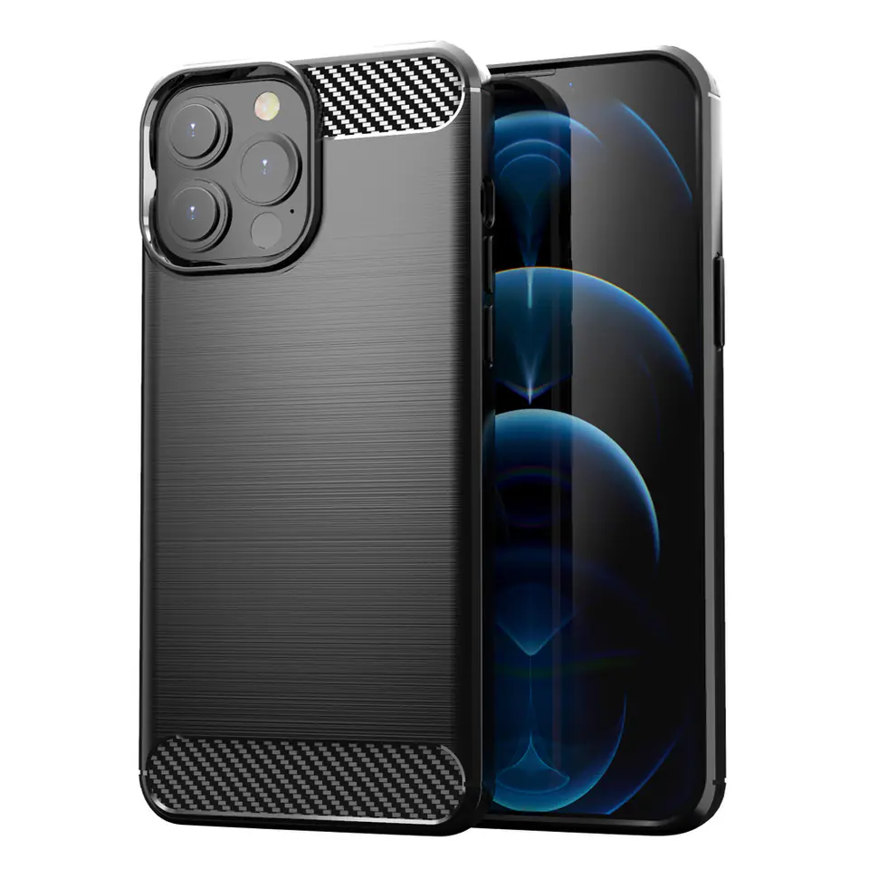 ⁨Carbon Case elastyczne etui pokrowiec iPhone 13 Pro Max czarny⁩ w sklepie Wasserman.eu
