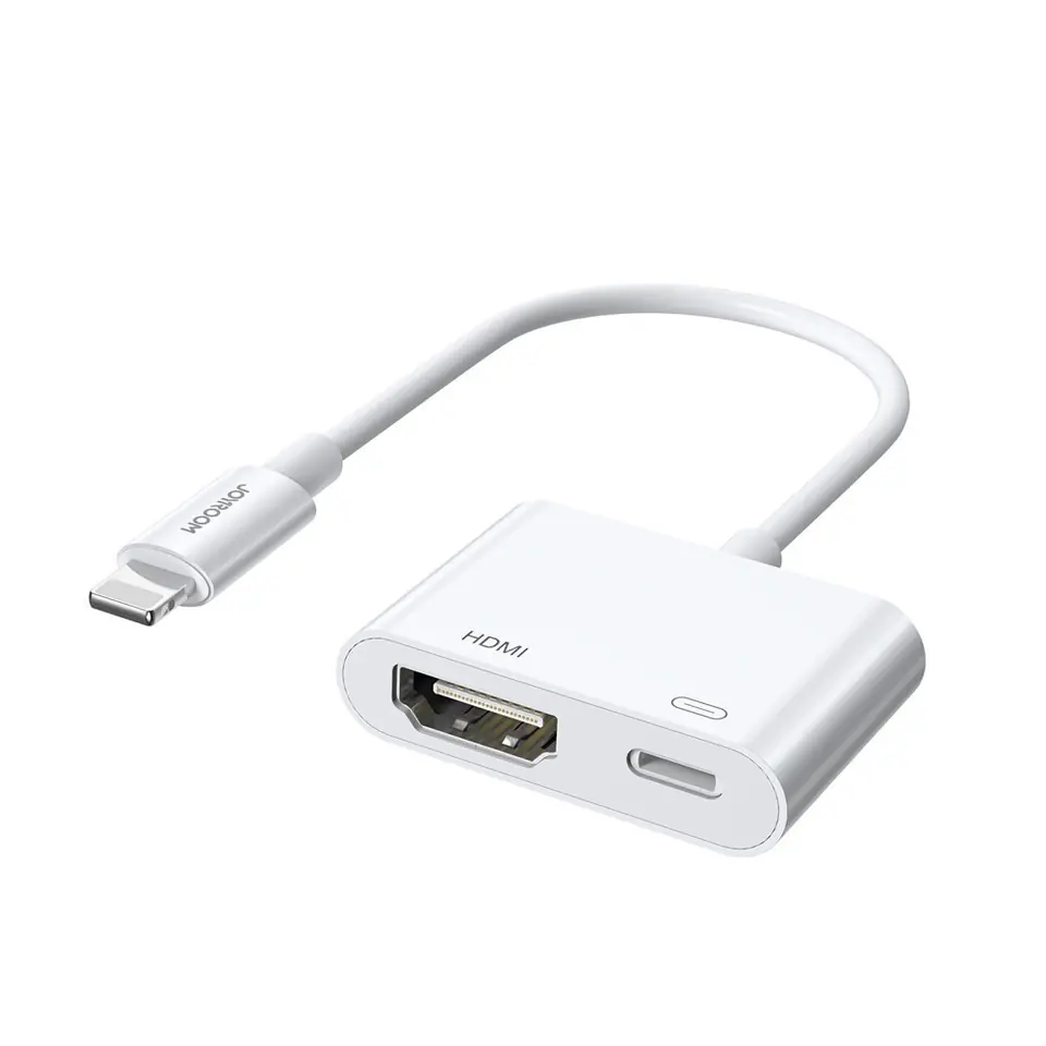 ⁨Joyroom adapter przejściówka ze złącza Lightning (męski) na cyfrowe HDMI (żeński) + Lightning (żeński) FullHD 1080p 60Hz biały (S-H141 white)⁩ w sklepie Wasserman.eu