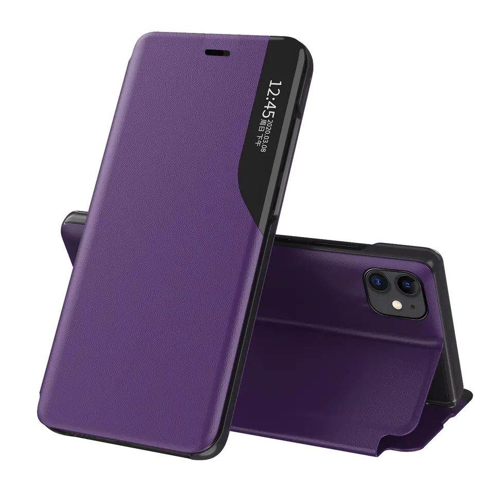 ⁨Eco Leather View Case elegancki futerał etui z klapką i funkcją podstawki iPhone 13 mini fioletowy⁩ w sklepie Wasserman.eu