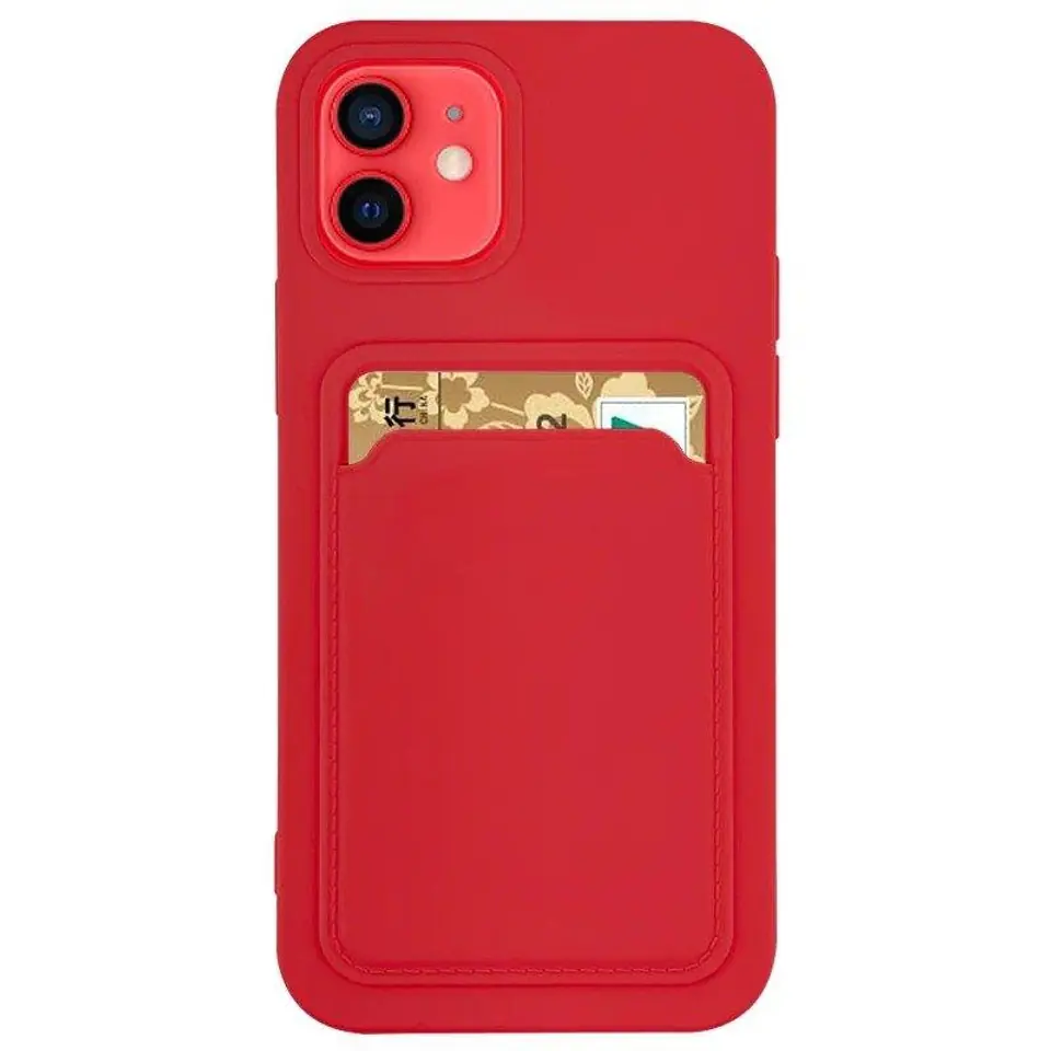 ⁨Card Case silikonowe etui portfel z kieszonką na kartę dokumenty do iPhone XS Max czerwony⁩ w sklepie Wasserman.eu