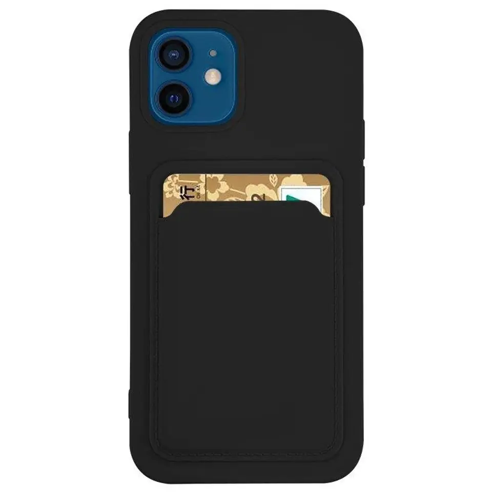 ⁨Card Case silikonowe etui portfel z kieszonką na kartę dokumenty do Samsung Galaxy A42 5G czarny⁩ w sklepie Wasserman.eu