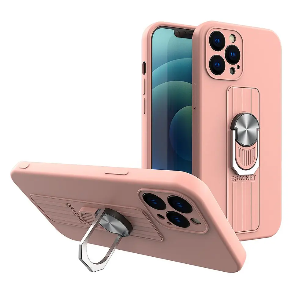 Ring Case silikonowe etui z uchwytem na palec i podstawką do iPhone XS Max różowy w sklepie Wasserman.eu