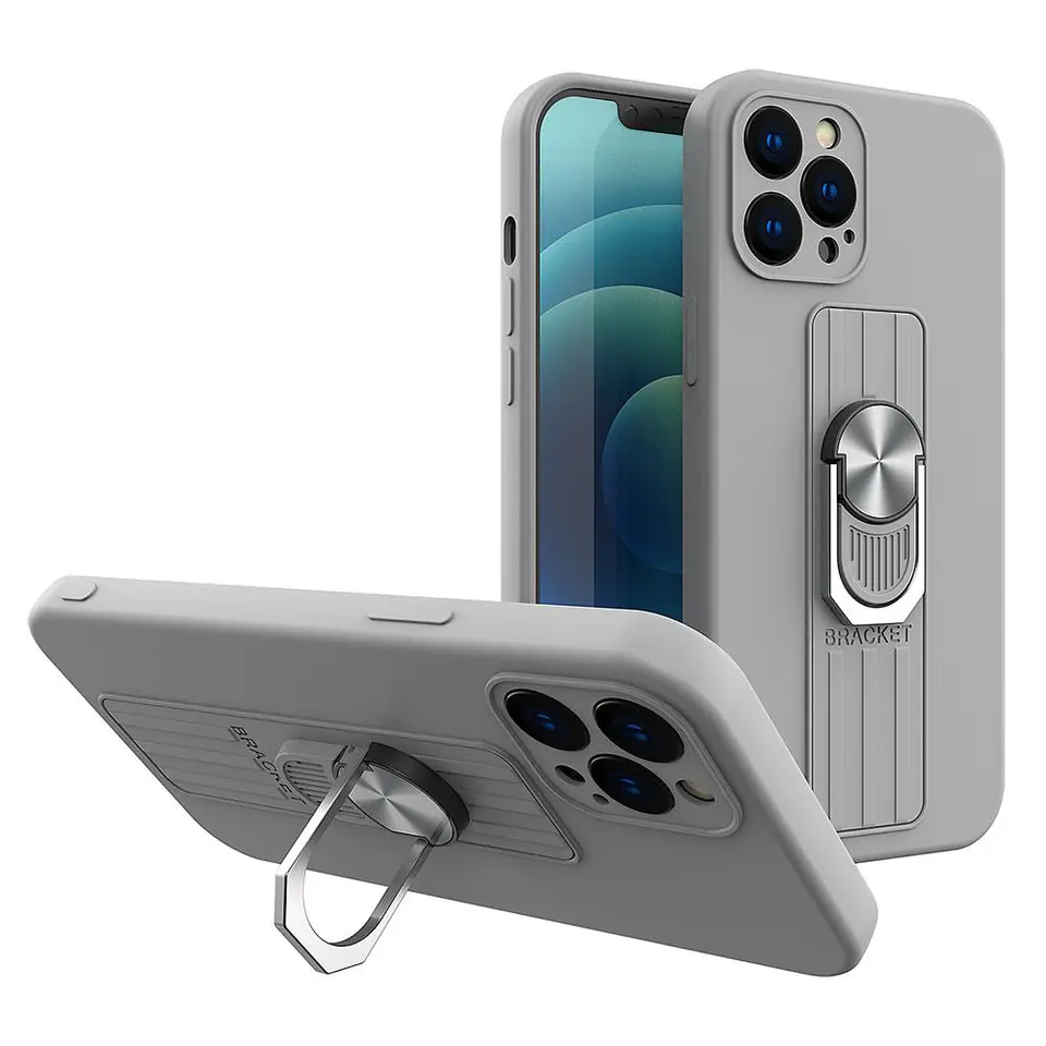 ⁨Ring Case silikonowe etui z uchwytem na palec i podstawką do iPhone 13 mini srebrny⁩ w sklepie Wasserman.eu