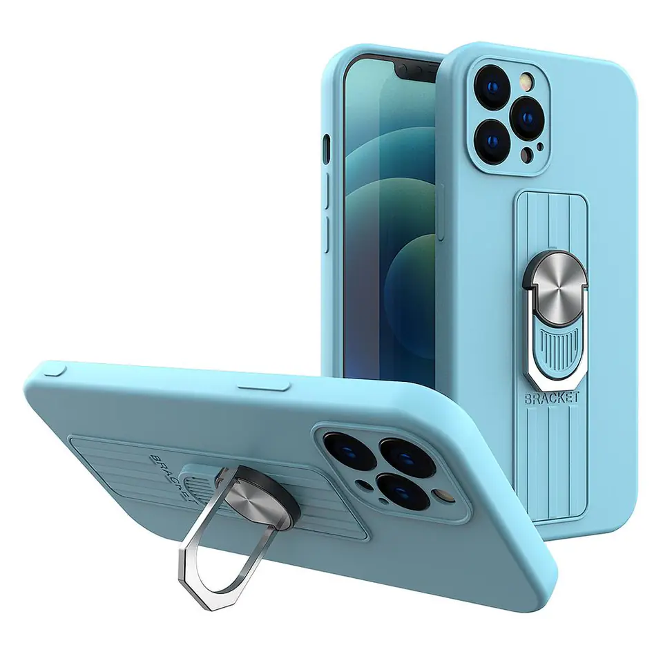 ⁨Ring Case silikonowe etui z uchwytem na palec i podstawką do iPhone 11 Pro Max jasnoniebieski⁩ w sklepie Wasserman.eu