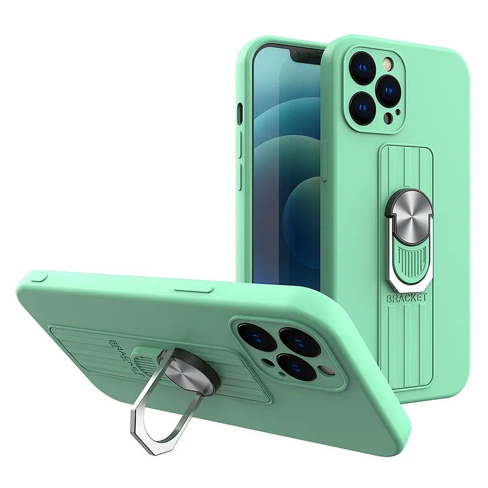 ⁨Ring Case silikonowe etui z uchwytem na palec i podstawką do iPhone 12 mini miętowy⁩ w sklepie Wasserman.eu