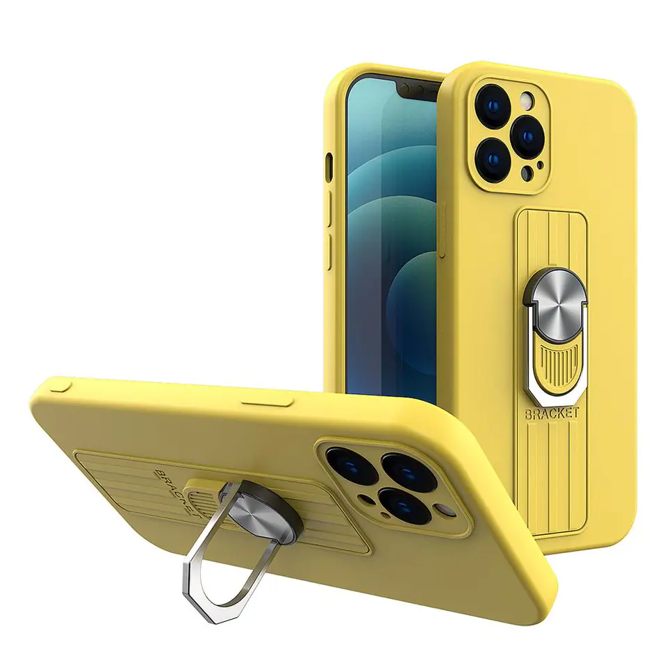 ⁨Ring Case silikonowe etui z uchwytem na palec i podstawką do iPhone 13 mini żółty⁩ w sklepie Wasserman.eu