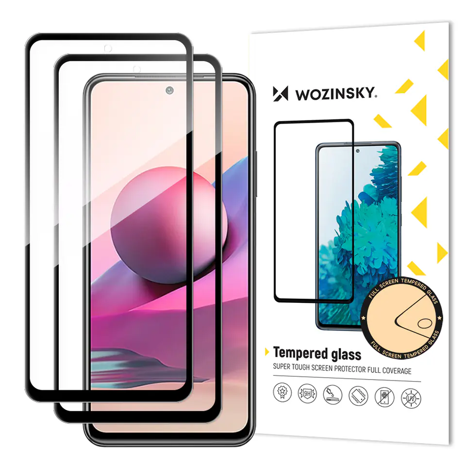 ⁨Wozinsky zestaw 2x super wytrzymałe szkło hartowane Full Glue na cały ekran z ramką Case Friendly Xiaomi Redmi Note 10 / Redmi Note 10S / Redmi Note 11 Global / Redmi Note 11S Global czarny⁩ w sklepie Wasserman.eu