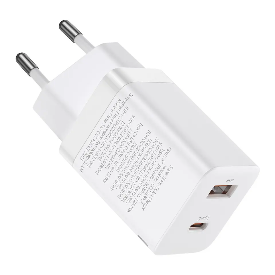 ⁨Baseus Super Si Pro szybka ładowarka USB / USB Typ C 30W Power Delivery Quick Charge biały (CCSUPP-E02)⁩ w sklepie Wasserman.eu