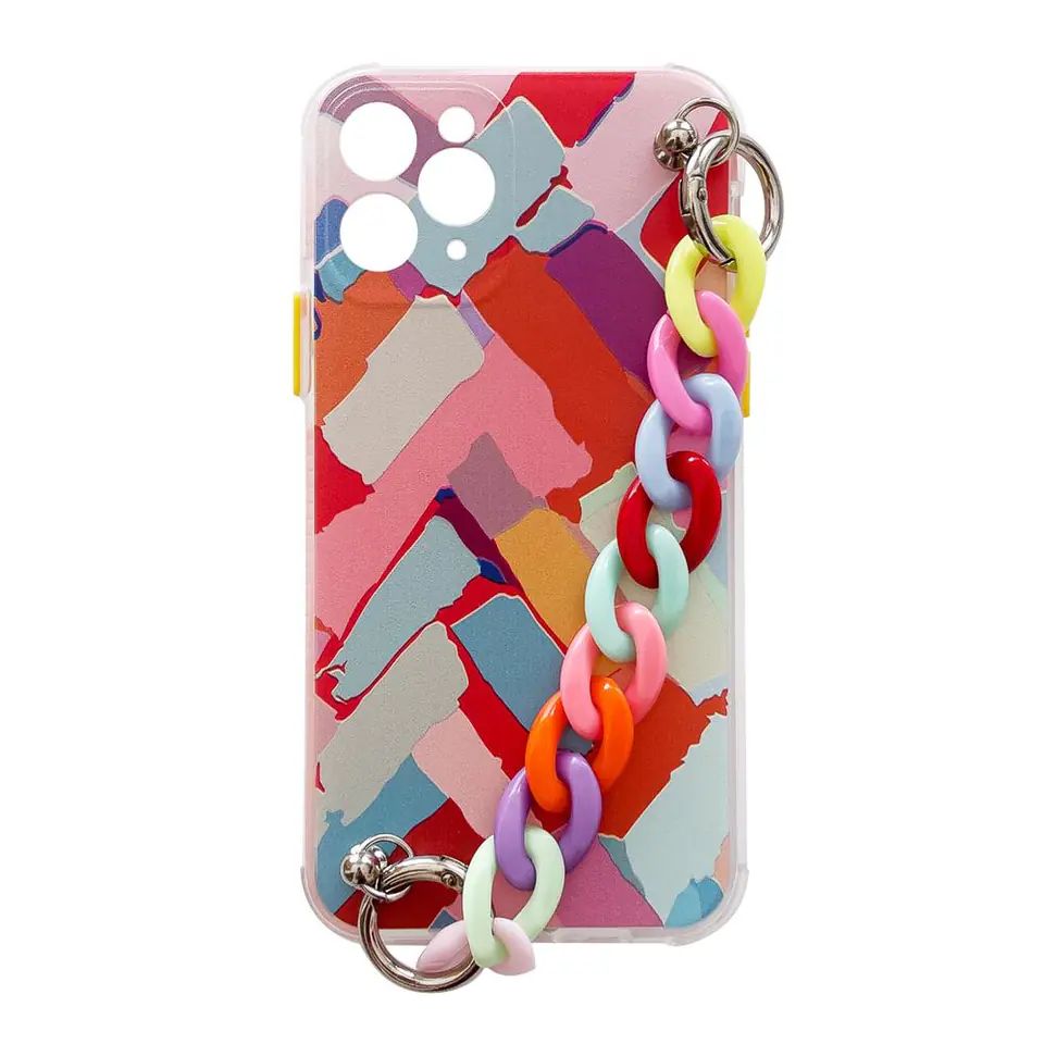 ⁨Color Chain Case żelowe elastyczne etui z łańcuchem łańcuszkiem zawieszką do iPhone 12 Pro wielokolorowy⁩ w sklepie Wasserman.eu