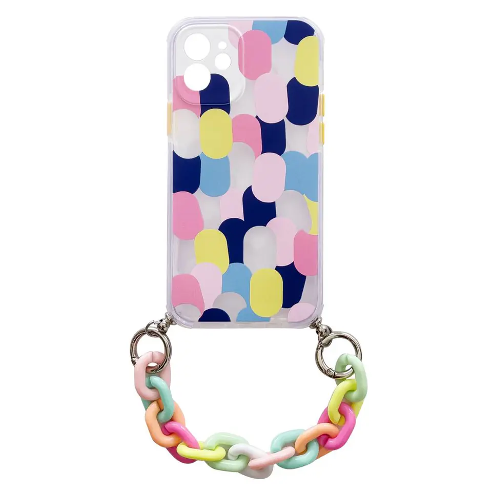 ⁨Color Chain Case żelowe elastyczne etui z łańcuchem łańcuszkiem zawieszką do iPhone 12 wielokolorowy⁩ w sklepie Wasserman.eu