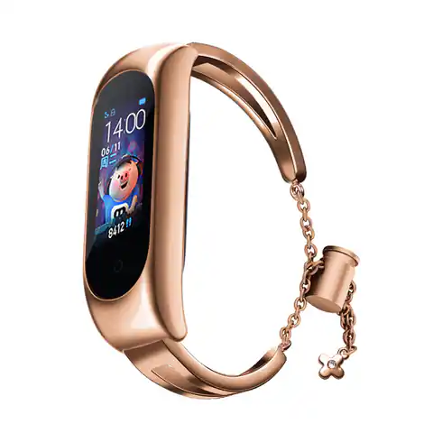 ⁨Zamienna metalowa opaska bransoleta łańcuszek pasek do Xiaomi Mi Band 6 / 5 / 4 / 3 różowe złoto⁩ w sklepie Wasserman.eu