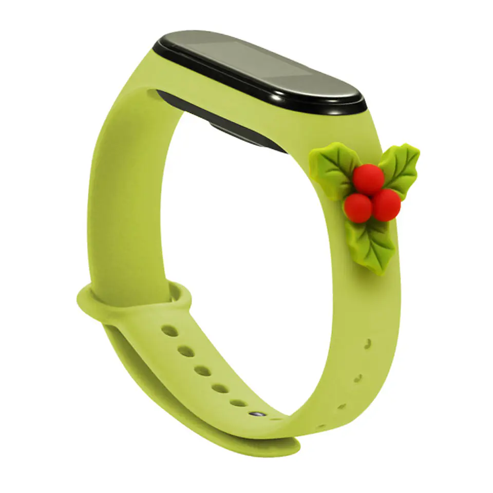 ⁨Strap Xmas opaska do Xiaomi Mi Band 6 / Mi Band 5 świąteczny silikonowy pasek bransoletka zielony (jemioła)⁩ w sklepie Wasserman.eu