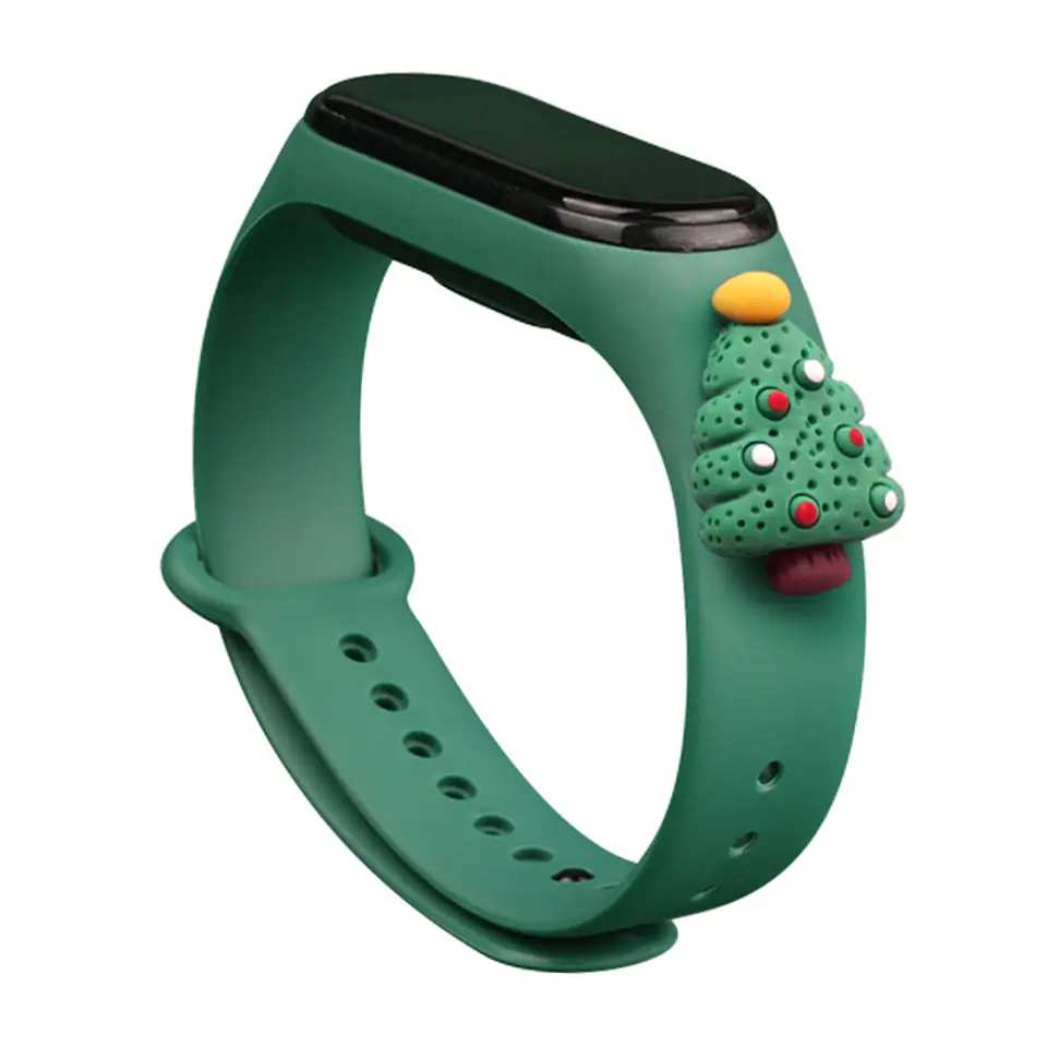 ⁨Strap Xmas opaska do Xiaomi Mi Band 4 / Mi Band 3 świąteczny silikonowy pasek bransoletka ciemnozielony (choinka 2)⁩ w sklepie Wasserman.eu