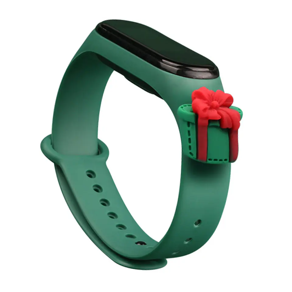 ⁨Strap Xmas opaska do Xiaomi Mi Band 4 / Mi Band 3 świąteczny silikonowy pasek bransoletka ciemnozielony (prezent)⁩ w sklepie Wasserman.eu