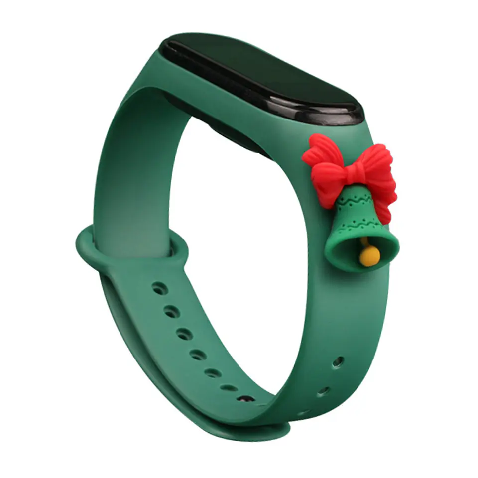 ⁨Strap Xmas opaska do Xiaomi Mi Band 4 / Mi Band 3 świąteczny silikonowy pasek bransoletka ciemnozielony (dzwonek)⁩ w sklepie Wasserman.eu