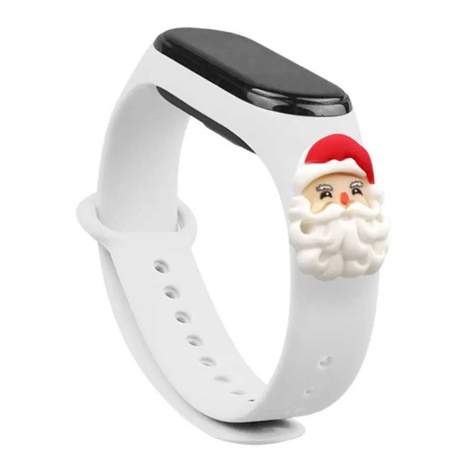 ⁨Strap Xmas opaska do Xiaomi Mi Band 4 / Mi Band 3 świąteczny silikonowy pasek bransoletka biały (mikołaj)⁩ w sklepie Wasserman.eu