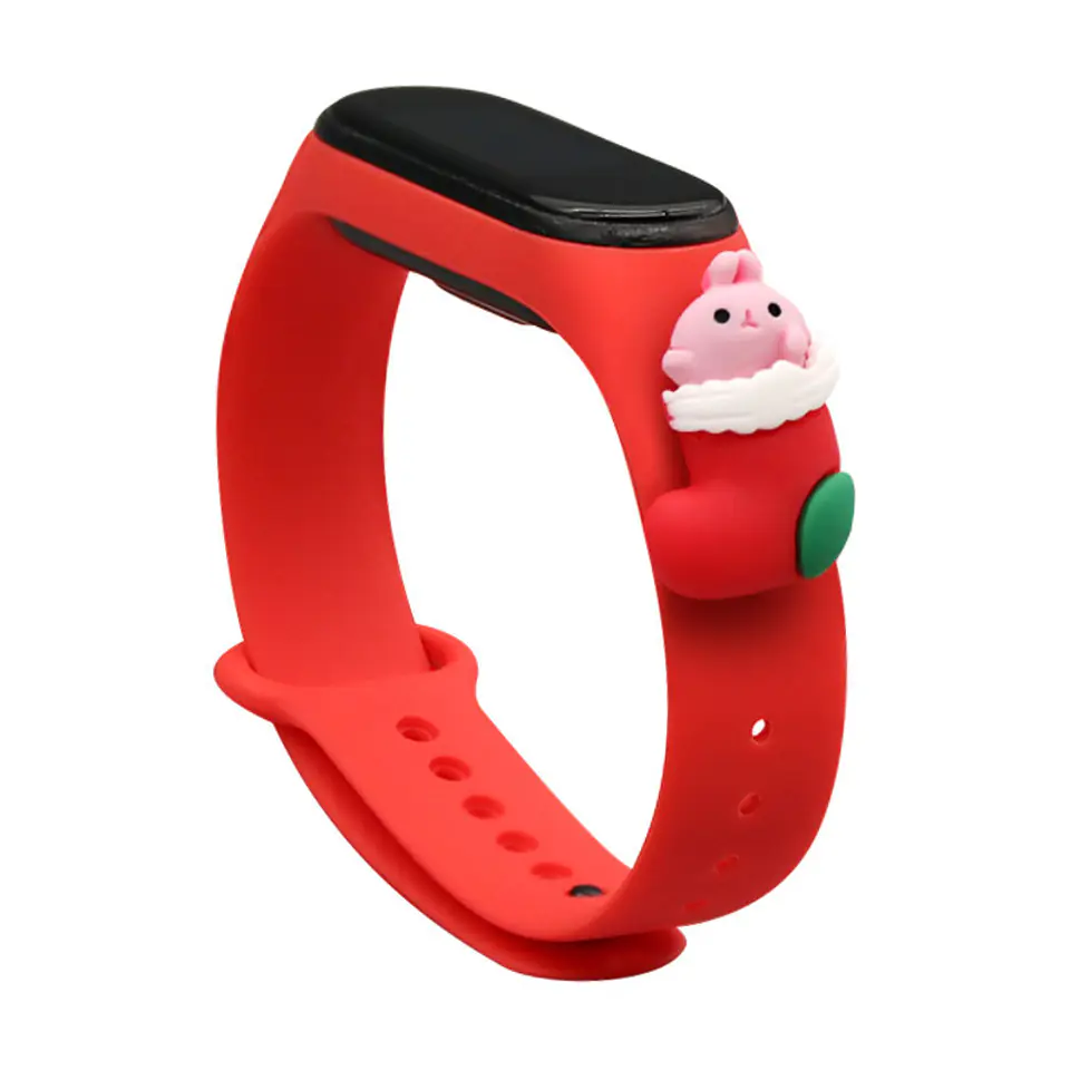 ⁨Strap Xmas opaska do Xiaomi Mi Band 4 / Mi Band 3 świąteczny silikonowy pasek bransoletka czerwony (mikołaj 1)⁩ w sklepie Wasserman.eu