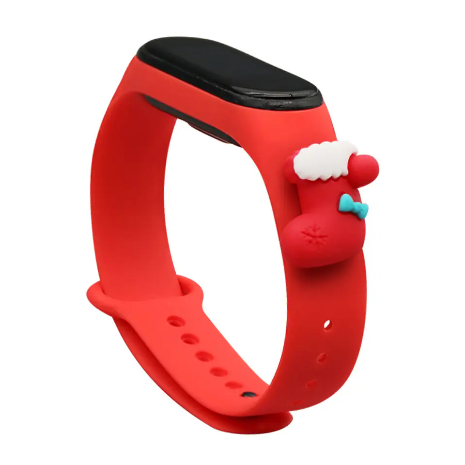 ⁨Strap Xmas opaska do Xiaomi Mi Band 4 / Mi Band 3 świąteczny silikonowy pasek bransoletka czerwony (skarpeta)⁩ w sklepie Wasserman.eu