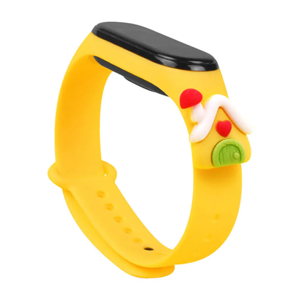 ⁨Strap Xmas opaska do Xiaomi Mi Band 6 / Mi Band 5 świąteczny silikonowy pasek bransoletka żółty (domek)⁩ w sklepie Wasserman.eu