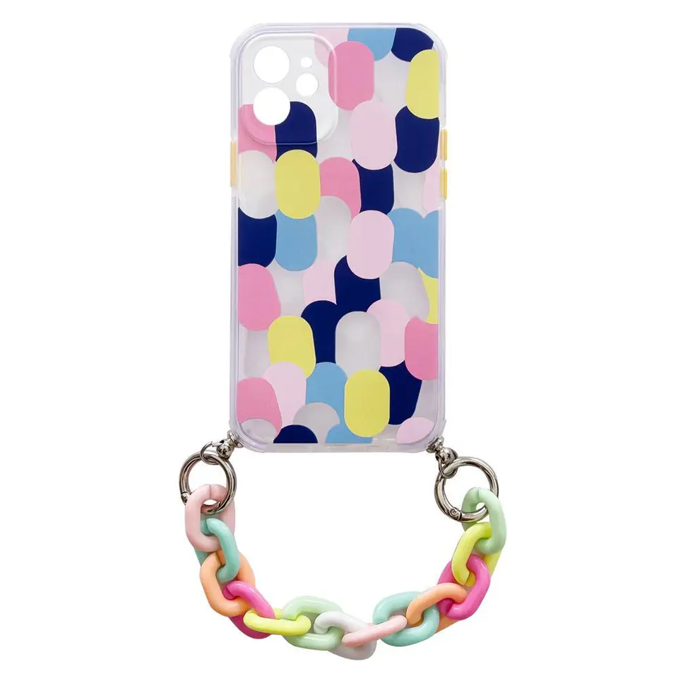 ⁨Color Chain Case żelowe elastyczne etui z łańcuchem łańcuszkiem zawieszką do Samsung Galaxy A12 wielokolorowy (1)⁩ w sklepie Wasserman.eu