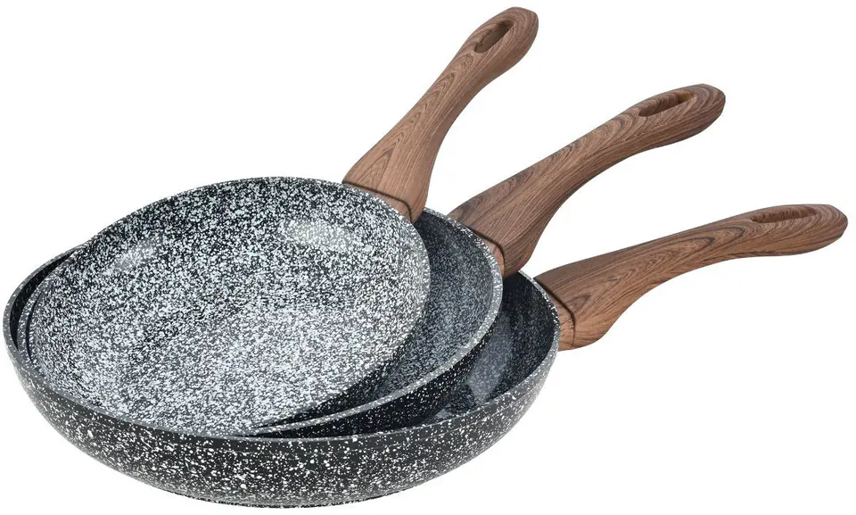 3 GRANITE FRYING PANS GRANITE WOOD KINGHOFF KH-1030 at Wasserman.eu