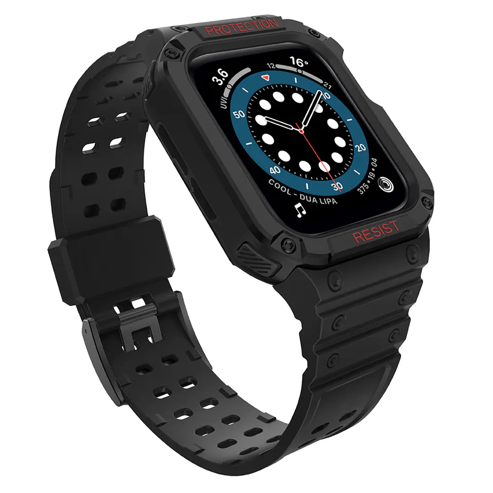 ⁨Protect Strap Band opaska z etui do Apple Watch 7 / 6 / 5 / 4 / 3 / 2 / SE (41 / 40 / 38mm) obudowa pancerny pokrowiec na zegarek czarny⁩ w sklepie Wasserman.eu