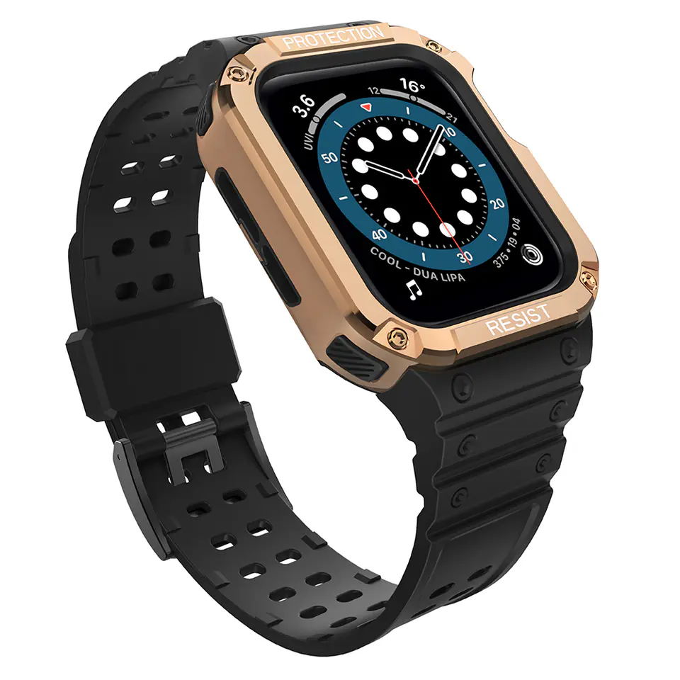 ⁨Protect Strap Band opaska z etui do Apple Watch 7 / 6 / 5 / 4 / 3 / 2 / SE (45 / 44 / 42mm) obudowa pancerny pokrowiec na zegarek czarny⁩ w sklepie Wasserman.eu