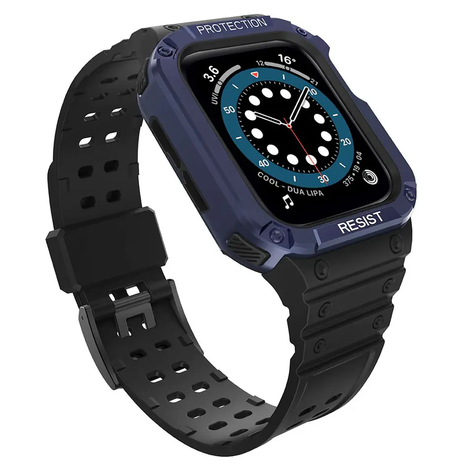 ⁨Protect Strap Band opaska z etui do Apple Watch 7 / 6 / 5 / 4 / 3 / 2 / SE (45 / 44 / 42mm) obudowa pancerny pokrowiec na zegarek czarny⁩ w sklepie Wasserman.eu
