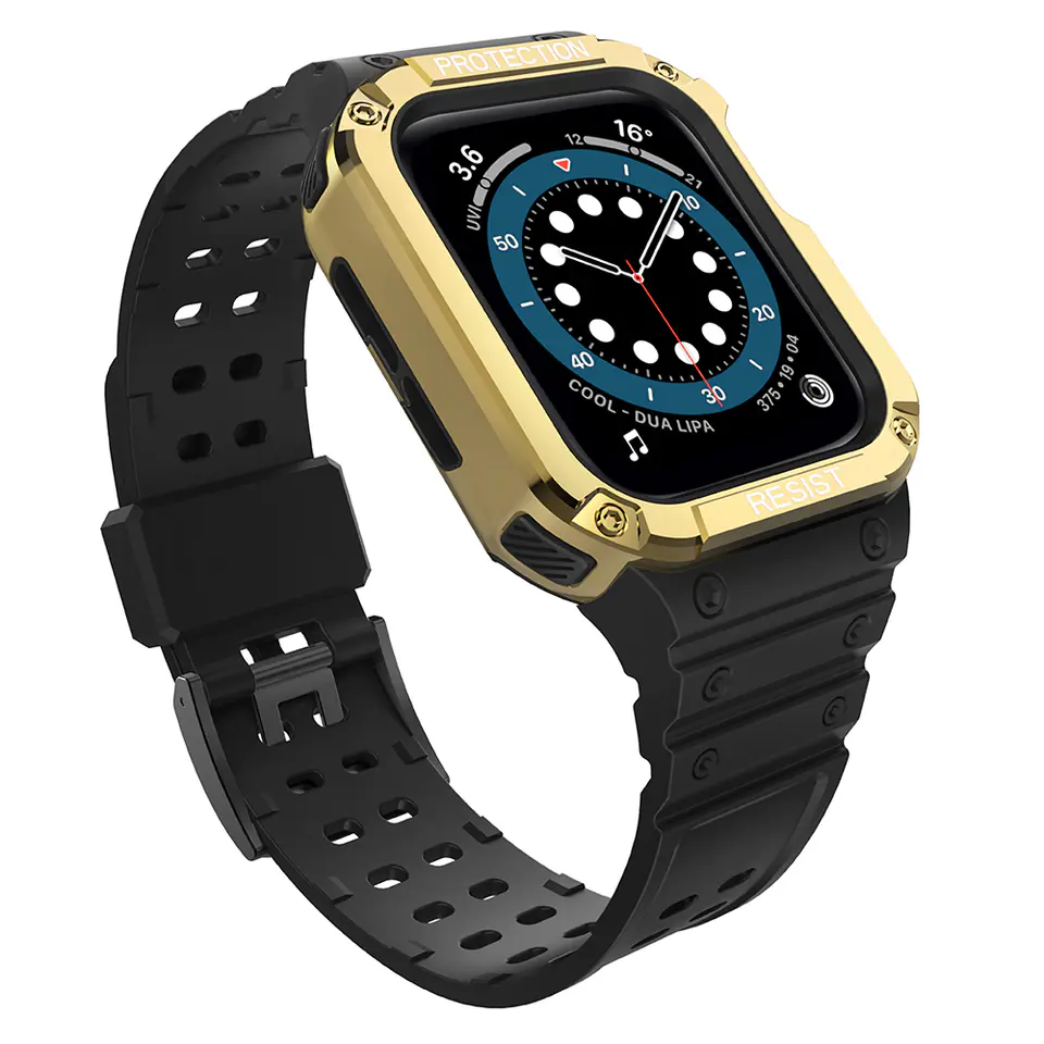 ⁨Protect Strap Band opaska z etui do Apple Watch 7 / 6 / 5 / 4 / 3 / 2 / SE (41 / 40 / 38mm) obudowa pancerny pokrowiec na zegarek czarny⁩ w sklepie Wasserman.eu