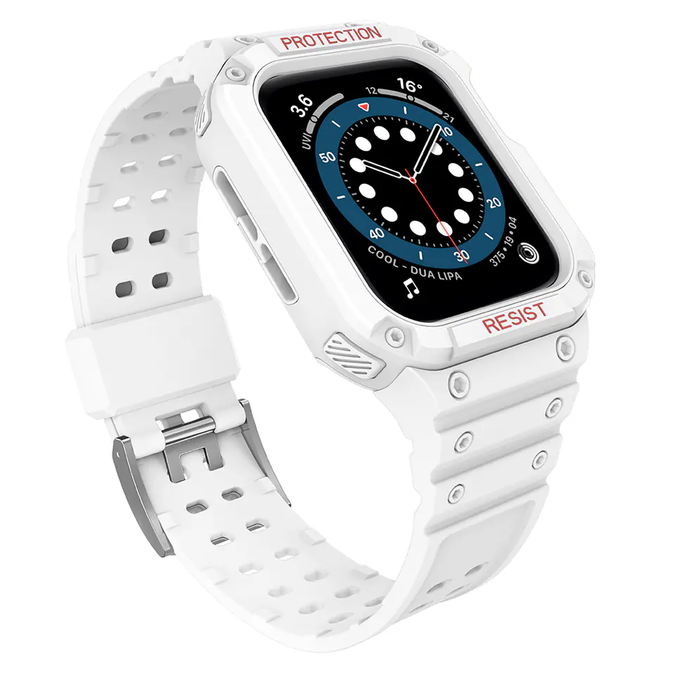 ⁨Protect Strap Band opaska z etui do Apple Watch 7 / 6 / 5 / 4 / 3 / 2 / SE (45 / 44 / 42mm) obudowa pancerny pokrowiec na zegarek biały⁩ w sklepie Wasserman.eu