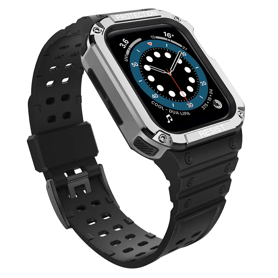 ⁨Protect Strap Band opaska z etui do Apple Watch 7 / 6 / 5 / 4 / 3 / 2 / SE (41 / 40 / 38mm) obudowa pancerny pokrowiec na zegarek czarny⁩ w sklepie Wasserman.eu