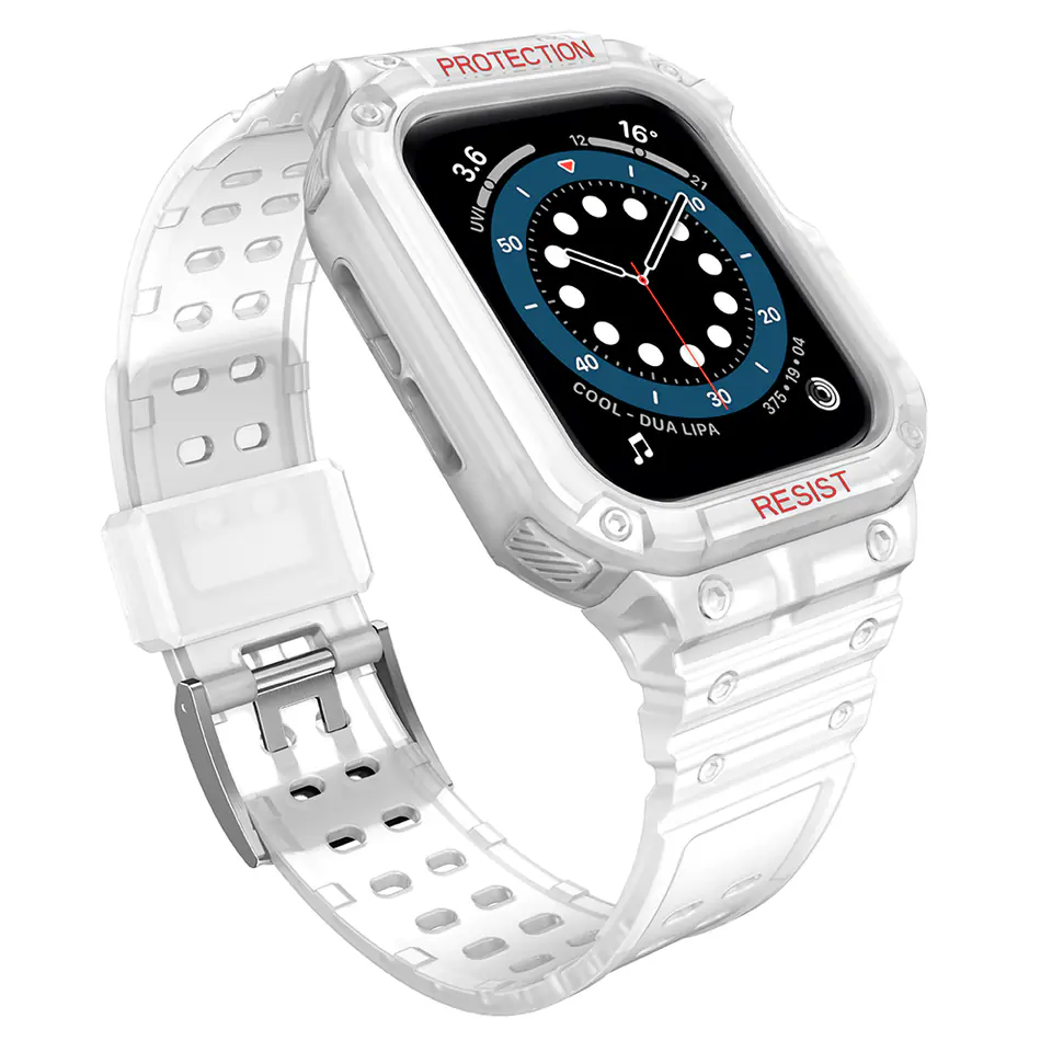 ⁨Protect Strap Band opaska z etui do Apple Watch 7 / 6 / 5 / 4 / 3 / 2 / SE (45 / 44 / 42mm) obudowa pancerny pokrowiec na zegarek biały⁩ w sklepie Wasserman.eu