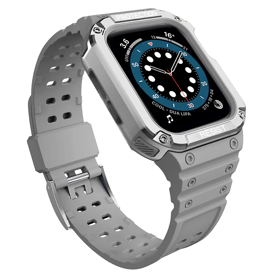 ⁨Protect Strap Band opaska z etui do Apple Watch 7 / 6 / 5 / 4 / 3 / 2 / SE (45 / 44 / 42mm) obudowa pancerny pokrowiec na zegarek szary⁩ w sklepie Wasserman.eu