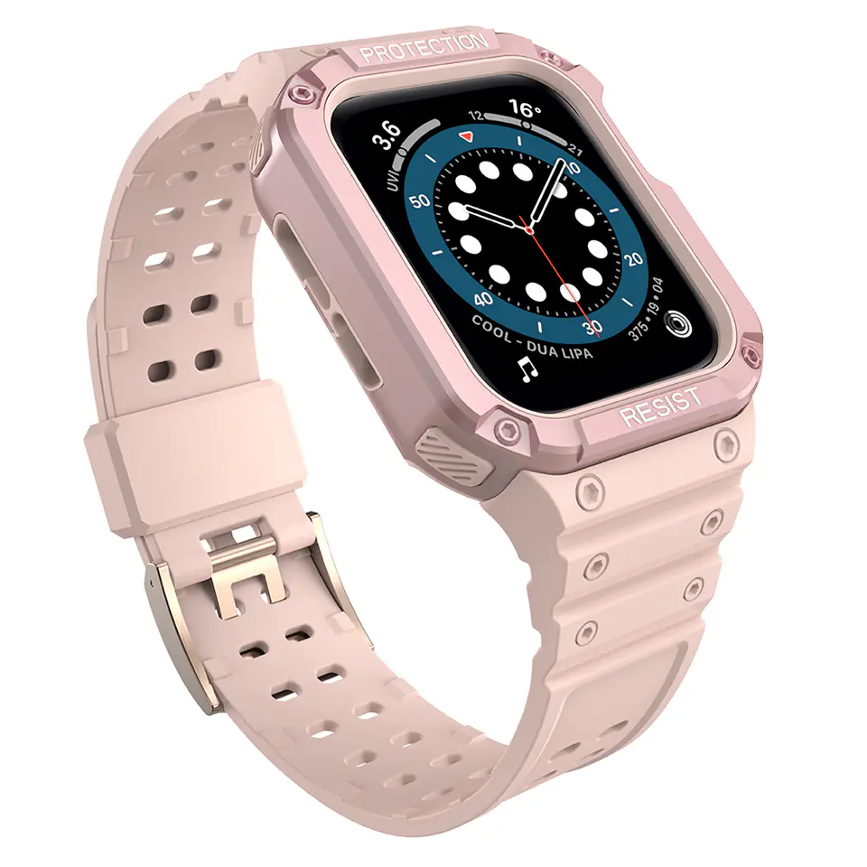 ⁨Protect Strap Band opaska z etui do Apple Watch 7 / 6 / 5 / 4 / 3 / 2 / SE (45 / 44 / 42mm) obudowa pancerny pokrowiec na zegarek różowy⁩ w sklepie Wasserman.eu