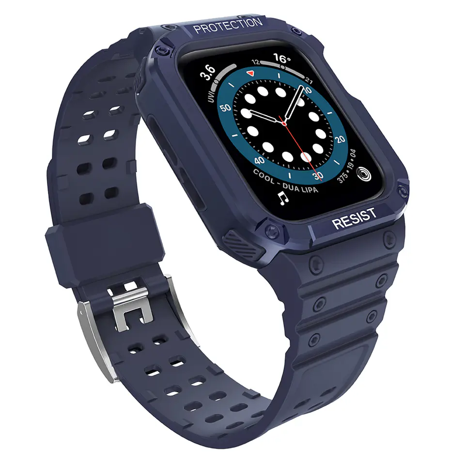 ⁨Protect Strap Band opaska z etui do Apple Watch 7 / 6 / 5 / 4 / 3 / 2 / SE (45 / 44 / 42mm) obudowa pancerny pokrowiec na zegarek niebieski⁩ w sklepie Wasserman.eu