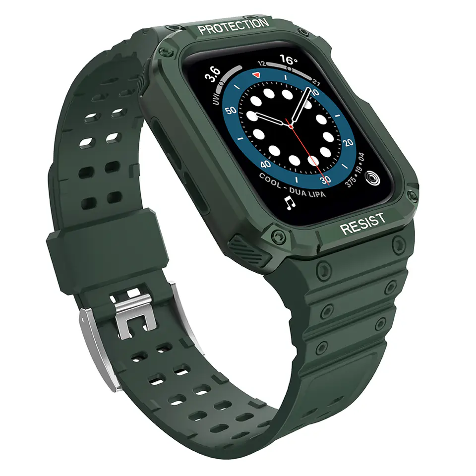 ⁨Protect Strap Band opaska z etui do Apple Watch 7 / 6 / 5 / 4 / 3 / 2 / SE (45 / 44 / 42mm) obudowa pancerny pokrowiec na zegarek zielony⁩ w sklepie Wasserman.eu