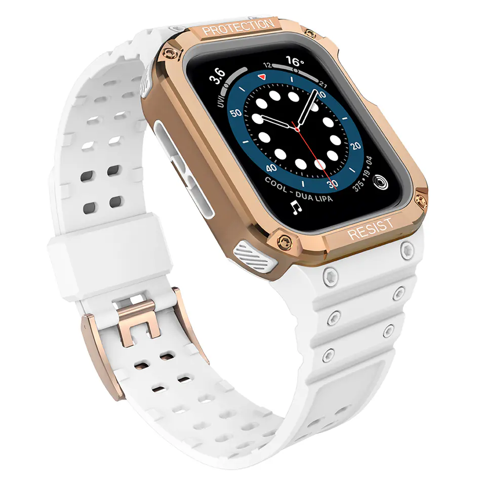 ⁨Protect Strap Band opaska z etui do Apple Watch 7 / 6 / 5 / 4 / 3 / 2 / SE (41 / 40 / 38mm) obudowa pancerny pokrowiec na zegarek biały⁩ w sklepie Wasserman.eu