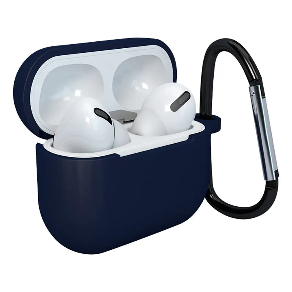 ⁨Etui do AirPods 3 silikonowy miękki pokrowiec na słuchawki + brelok karabińczyk zawieszka ciemnoniebieski (case D)⁩ w sklepie Wasserman.eu