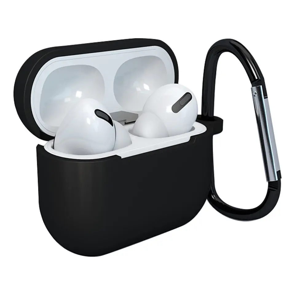 ⁨Etui do AirPods 3 silikonowy miękki pokrowiec na słuchawki + brelok karabińczyk zawieszka czarny (case D)⁩ w sklepie Wasserman.eu