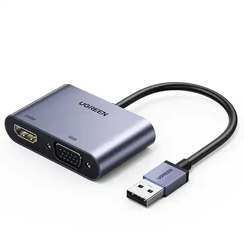 ⁨Ugreen przejściówka konwerter USB - HDMI 1.3 (1920 x 1080@60Hz) + VGA 1.2 (1920 x 1080@60Hz) szary (CM449)⁩ w sklepie Wasserman.eu