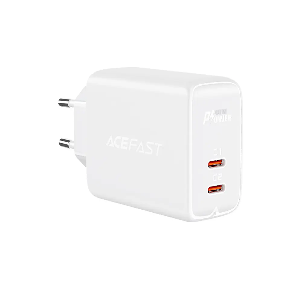 ⁨Acefast ładowarka sieciowa 2x USB Typ C 40W, PPS, PD, QC 3.0, AFC, FCP biały (A9 white)⁩ w sklepie Wasserman.eu