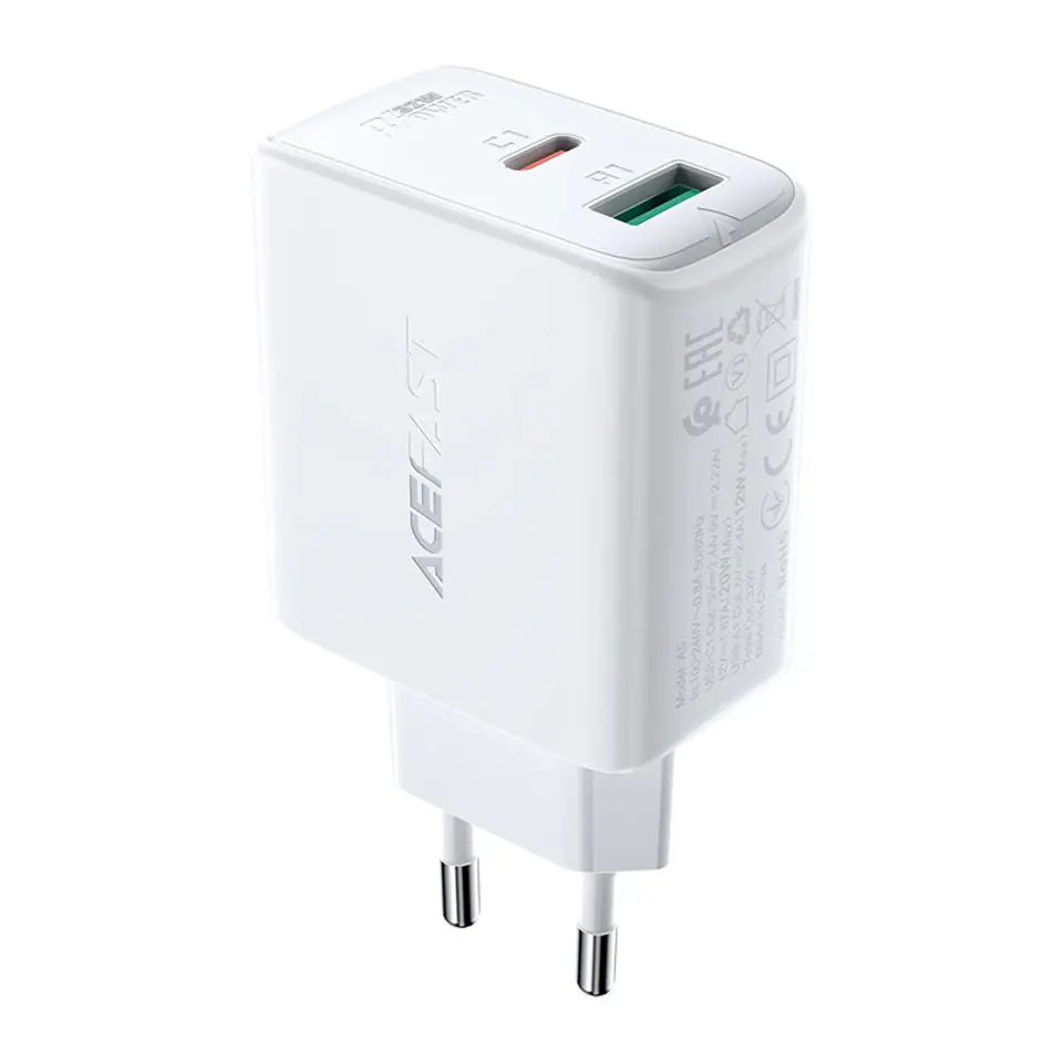 ⁨AC charger Acefast A5 PD 32W, USB + USB-C (white)⁩ at Wasserman.eu