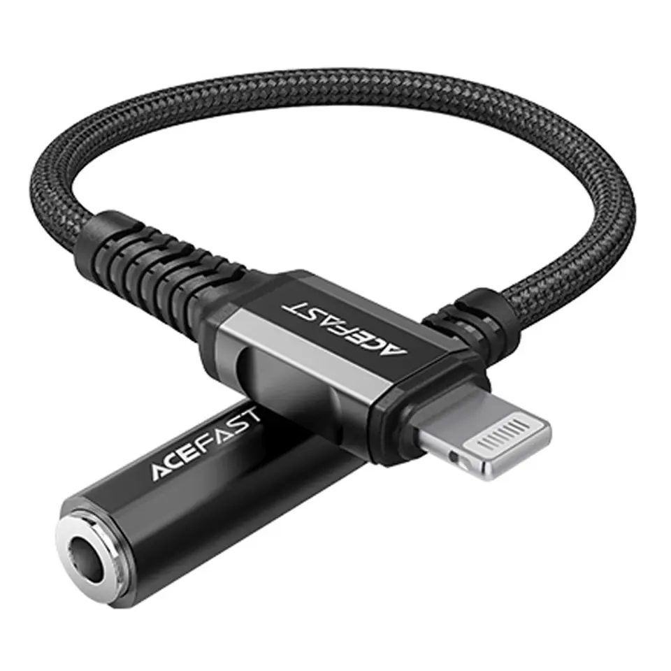 ⁨Acefast kabel audio MFI Lightning - 3,5mm mini jack (żeński) 18cm, AUX czarny (C1-05 black)⁩ w sklepie Wasserman.eu