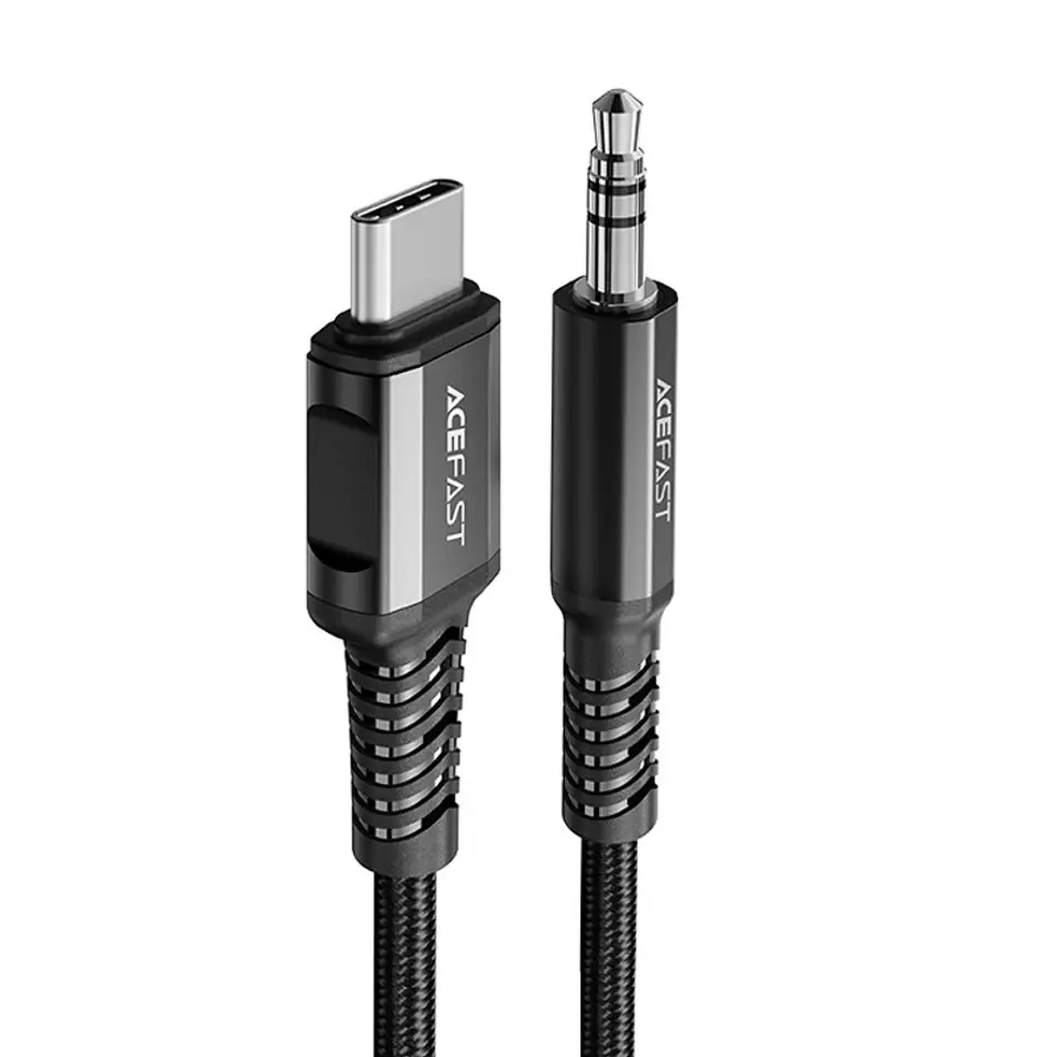 ⁨Kabel przewód audio AUX USB-C - 3.5mm mini jack 1.2m czarny⁩ w sklepie Wasserman.eu