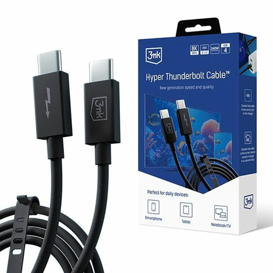⁨3mk Hyper ThunderBolt 240W USB-C/USB-C 8K60Hz 4th Gen USB Cable⁩ at Wasserman.eu