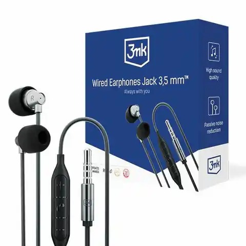 ⁨3MK Wired Earphones Jack 3,5 mm słuchawki douszne czarny/black Jack 3,5mm⁩ w sklepie Wasserman.eu