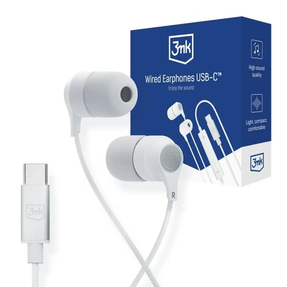 ⁨3MK Wired Earphones USB-C słuchawki douszne biały/white USB-C⁩ w sklepie Wasserman.eu